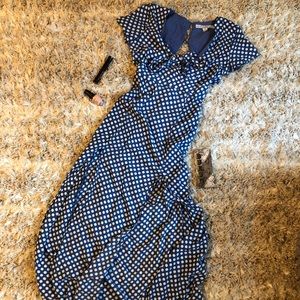 Chic Blue and Cream/White Polka Dot Dress